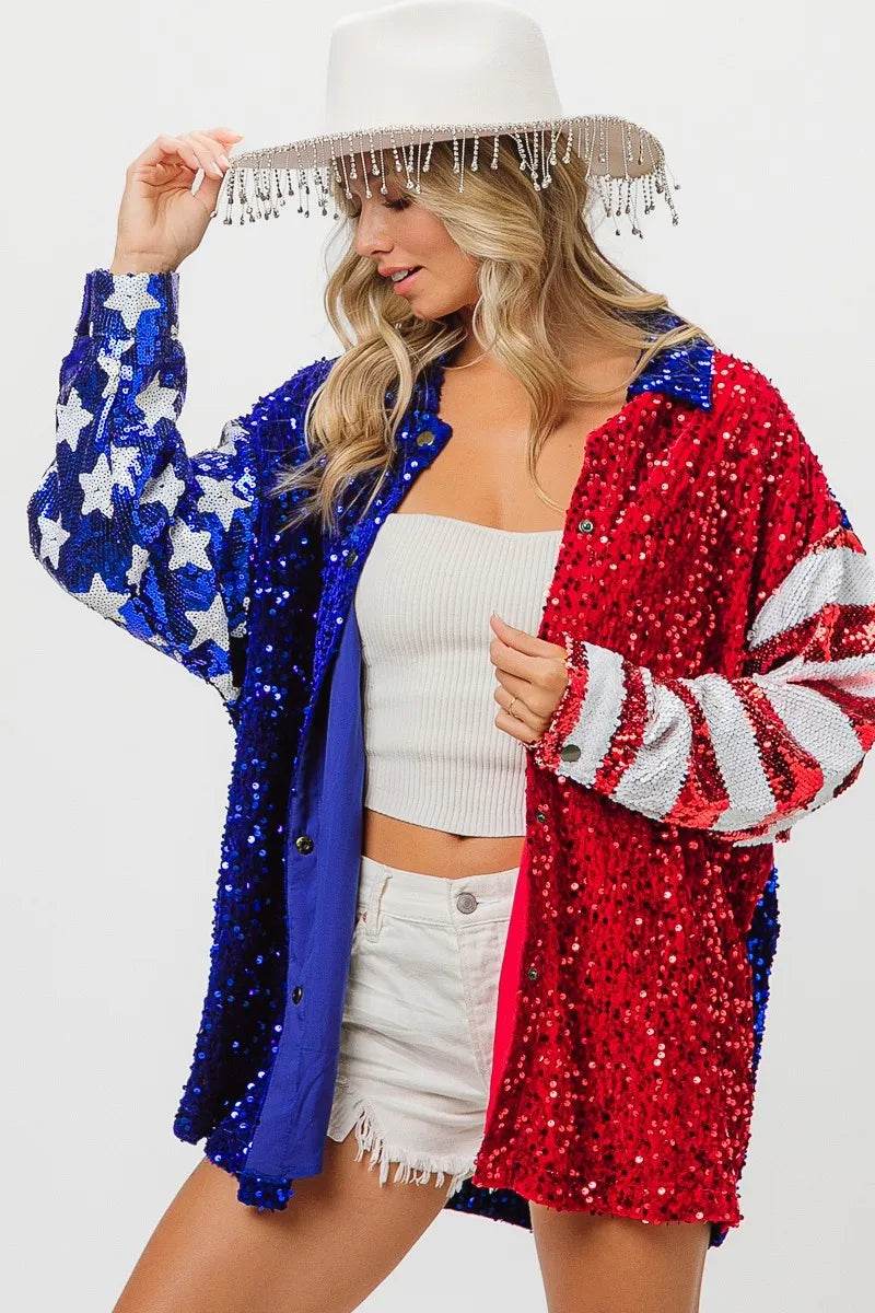 BiBi American Flag Sequin Snap Down Shirt - Shop Style & More | Fresh Looks, Everyday Deals & Free Shipping