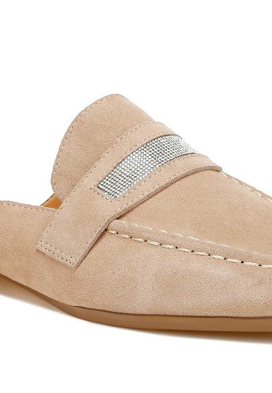 Belorose Rhinestone Strap Suede Mules - Shop Style & More | Fresh Looks, Everyday Deals & Free Shipping