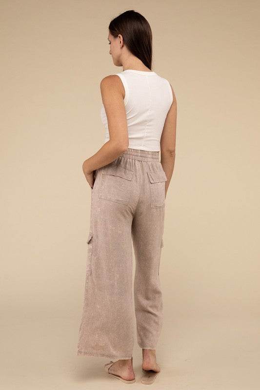 Washed Linen Elastic Band Waist Cargo Pants - Shop Style & More | Fresh Looks, Everyday Deals & Free Shipping