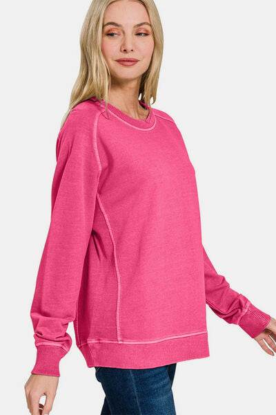 Zenana Full Size Pigment Dyed French Terry Sweatshirt - Shop Style & More | Fresh Looks, Everyday Deals & Free Shipping