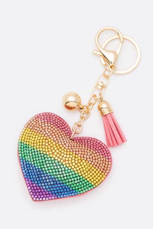 Rainbow Heart Rhinestone Pillow Key Chain - Shop Style & More | Fresh Looks, Everyday Deals & Free Shipping