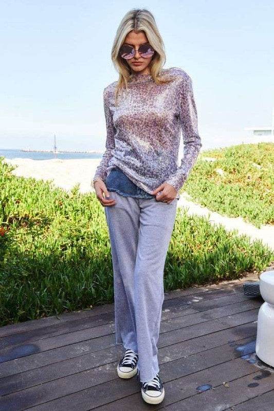 Davi & Dani Sequin Mock Neck Long Sleeve Mesh Top - Shop Style & More | Fresh Looks, Everyday Deals & Free Shipping