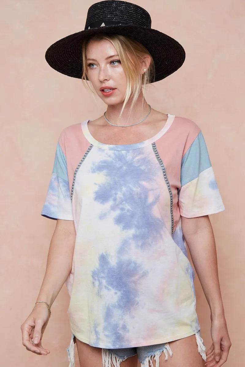 BiBi Tie Dye Printed Cotton Color Block T-Shirt - Shop Style & More | Fresh Looks, Everyday Deals & Free Shipping