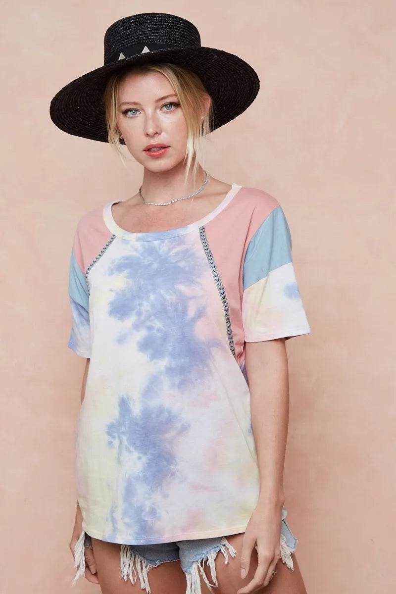 BiBi Tie Dye Printed Cotton Color Block T-Shirt - Shop Style & More | Fresh Looks, Everyday Deals & Free Shipping