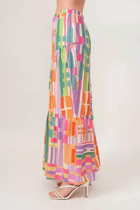 And The Why Asymmetric Geo Printed Tiered Maxi Skirt - Shop Style & More | Fresh Looks, Everyday Deals & Free Shipping