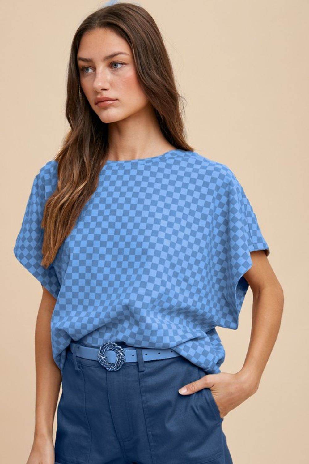 Annie Wear Checkered Round Neck Short Sleeve T-Shirt - Shop Style & More | Fresh Looks, Everyday Deals & Free Shipping