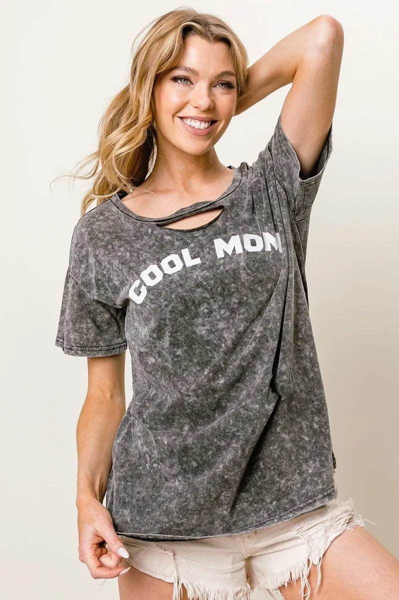 BiBi Washed Laser Cut Detail Cool Mom Print Top - Shop Style & More | Fresh Looks, Everyday Deals & Free Shipping