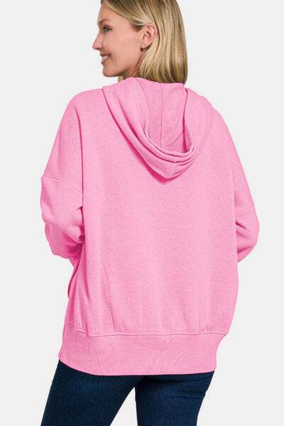 Zenana Half Snap Long Sleeve Hoodie with Kangaroo Pocket - Shop Style & More | Fresh Looks, Everyday Deals & Free Shipping