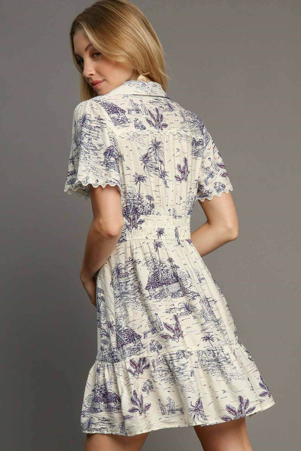 Umgee Full Size Landscape Print Collared Mini Dress Plus Size - Shop Style & More | Fresh Looks, Everyday Deals & Free Shipping