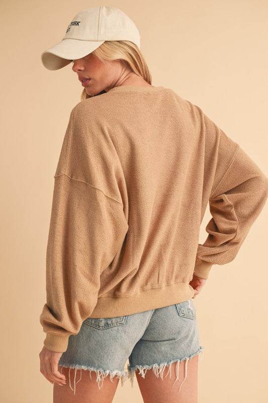 Aemi + Co Raw Hem Contrast Striped Dolman Sleeve Sweatshirt - Shop Style & More | Fresh Looks, Everyday Deals & Free Shipping