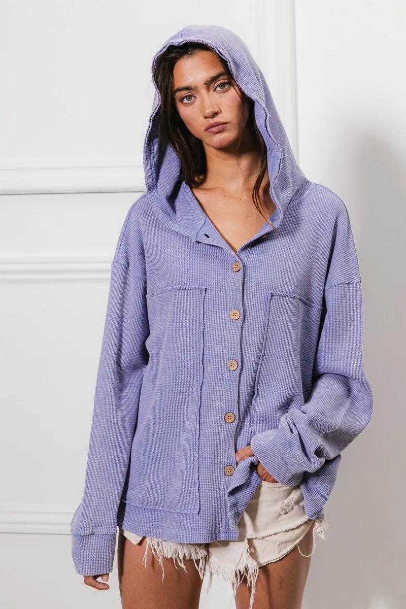 BiBi Washed Waffle Thermal Hooded Jacket - Shop Style & More | Fresh Looks, Everyday Deals & Free Shipping
