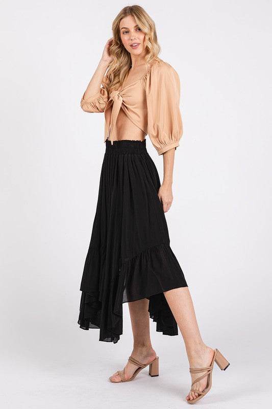 Mittoshop Handkerchief Hem Elastic Waist Pocket Midi Skirt - Shop Style & More | Fresh Looks, Everyday Deals & Free Shipping