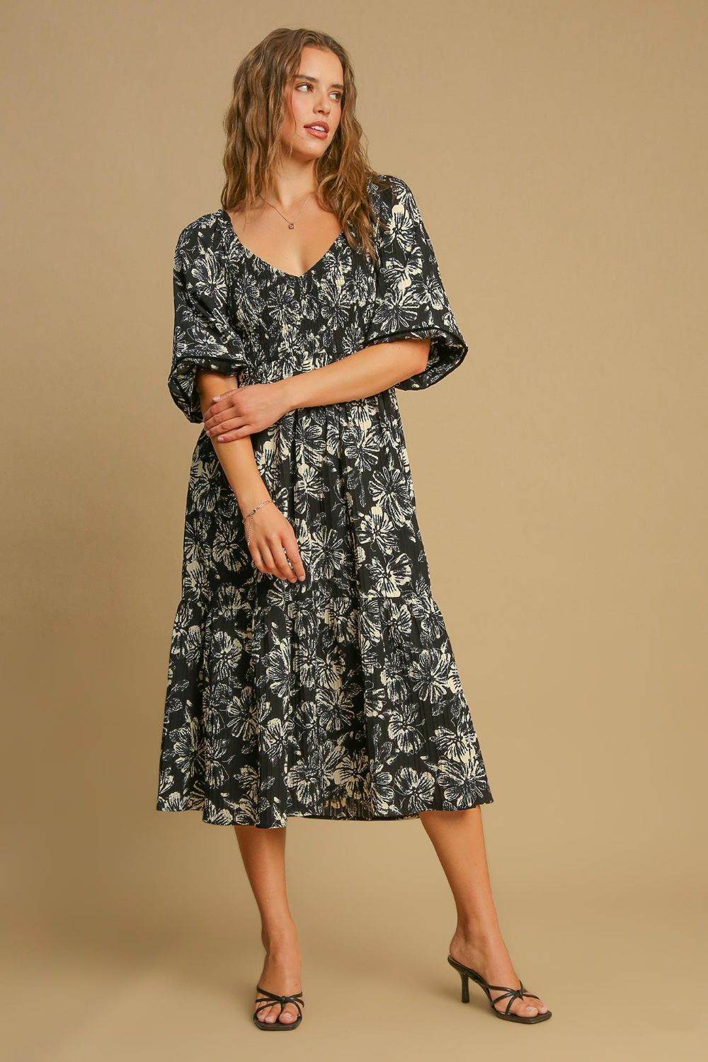 Umgee Ruffle Hem Flower Printed V-Neck Dress - Shop Style & More | Fresh Looks, Everyday Deals & Free Shipping