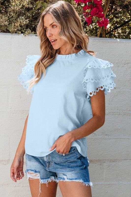 Jessie Layered Ric Rac Cap Sleeve Filled Neck Blou - Shop Style & More | Fresh Looks, Everyday Deals & Free Shipping