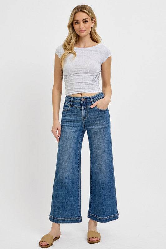 RISEN Full Size High Rise Crop Wide Leg Front Yoke Detail Jeans Plus Size - Shop Style & More | Fresh Looks, Everyday Deals & Free Shipping
