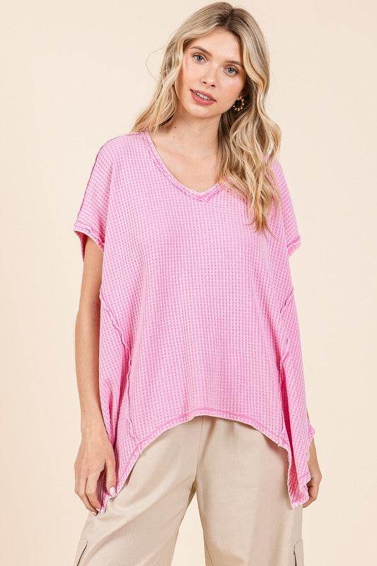 Mittoshop Mineral Wash Waffle Knit Pointed Hem Oversized Top - Shop Style & More | Fresh Looks, Everyday Deals & Free Shipping