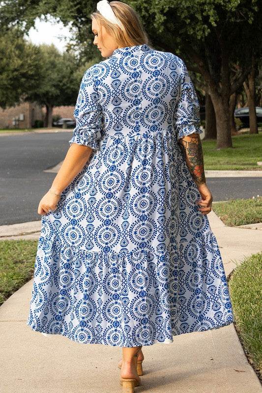 Print Lace-up Notch Neck Plus Size Maxi Dress - Shop Style & More | Fresh Looks, Everyday Deals & Free Shipping