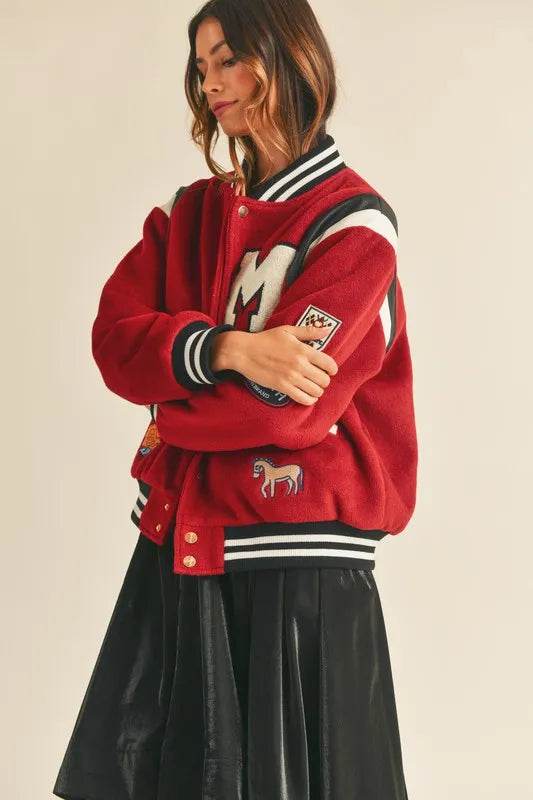 MABLE M Bomber Varsity Jacket with Patch Detail - Shop Style & More | Fresh Looks, Everyday Deals & Free Shipping