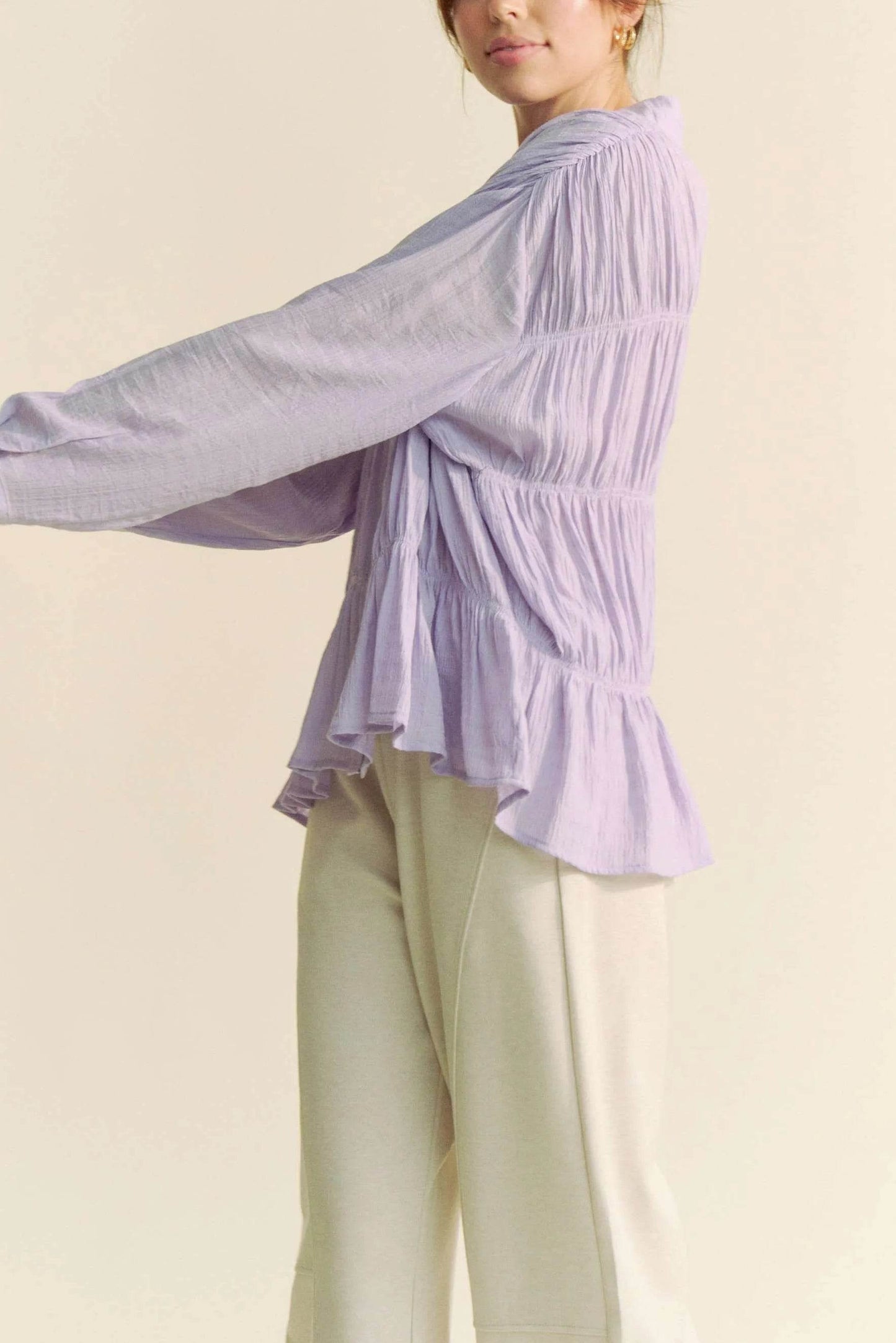 Davi & Dani Ruched All Over Button Front Shirt - Shop Style & More | Fresh Looks, Everyday Deals & Free Shipping