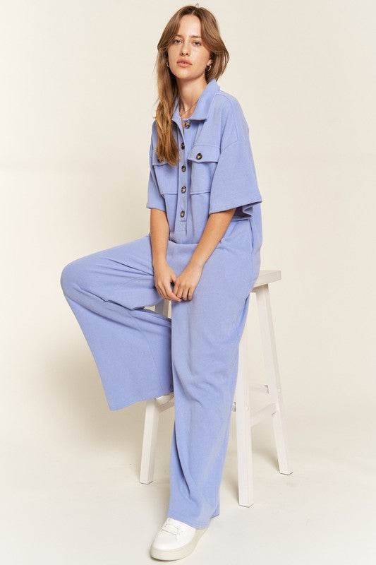 Basic Collar Shirt Wide leg Jumpsuit - Shop Style & More | Fresh Looks, Everyday Deals & Free Shipping