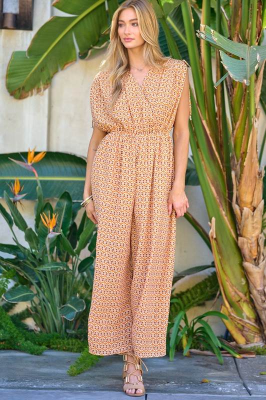 Printed V-Neck Sleeveless Jumpsuit - Shop Style & More | Fresh Looks, Everyday Deals & Free Shipping