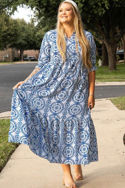 Print Lace-up Notch Neck Plus Size Maxi Dress - Shop Style & More | Fresh Looks, Everyday Deals & Free Shipping