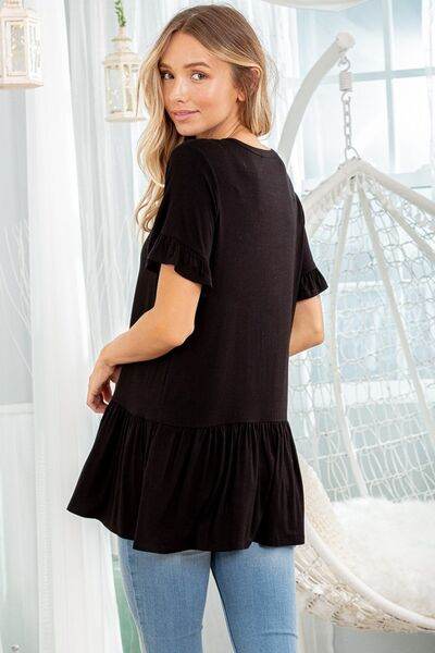 Heimish Full Size Ruffled V-Neck Short Sleeve Blouse Plus Size - Shop Style & More | Fresh Looks, Everyday Deals & Free Shipping