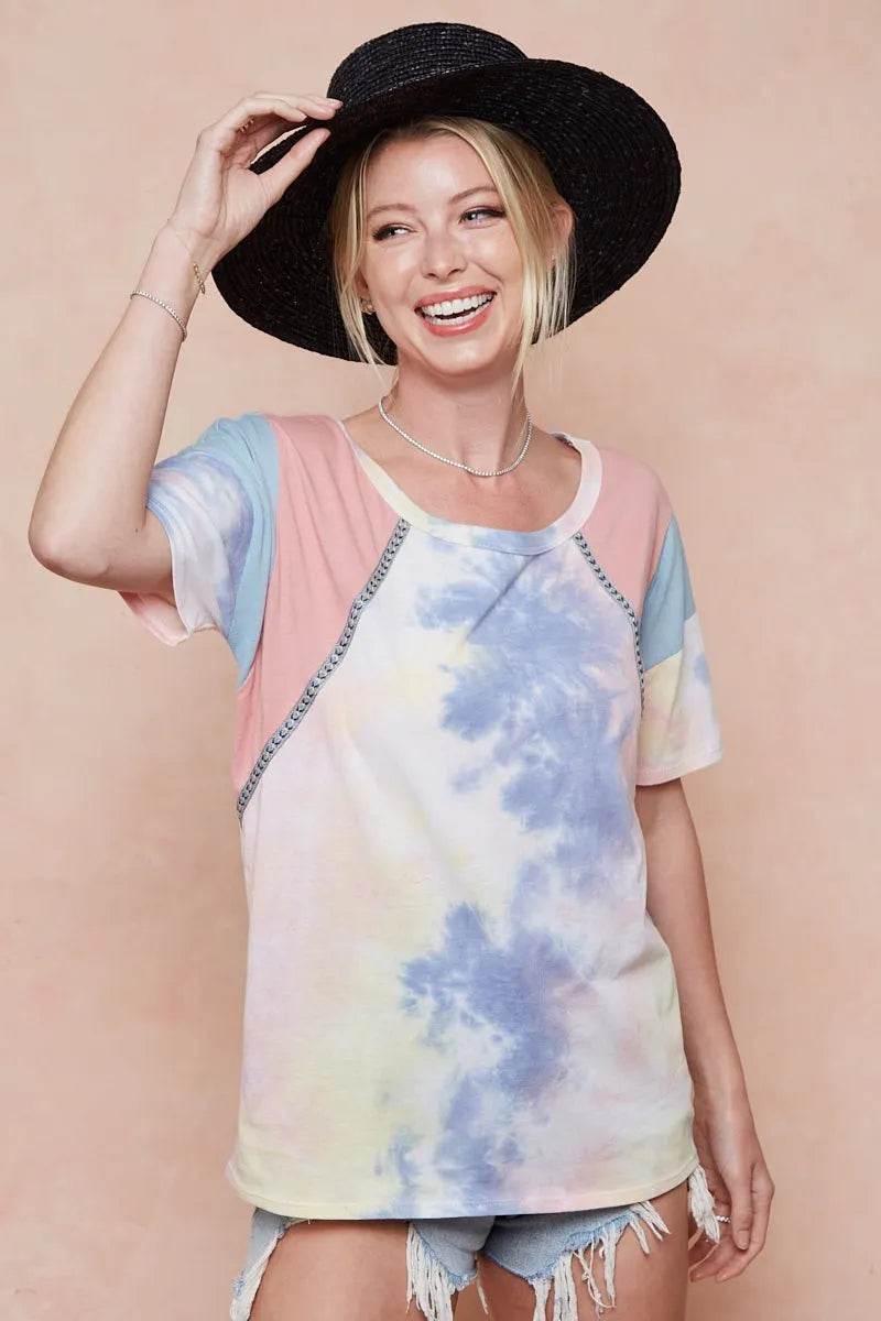 BiBi Tie Dye Printed Cotton Color Block T-Shirt - Shop Style & More | Fresh Looks, Everyday Deals & Free Shipping