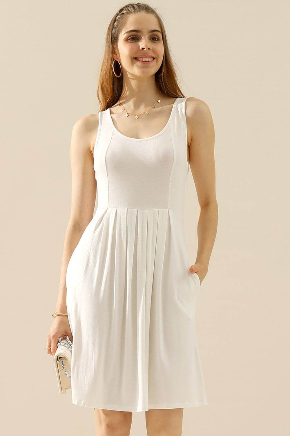 Doublju Full Size Round Neck Ruched Sleeveless Dress with Pockets - Shop Style & More | Fresh Looks, Everyday Deals & Free Shipping