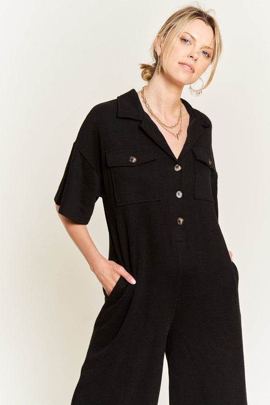 Basic Collar Shirt Wide leg Jumpsuit - Shop Style & More | Fresh Looks, Everyday Deals & Free Shipping