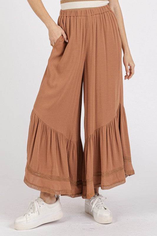 Mittoshop Lace Ruffle Asymmetric Hem Wide Leg Pants - Shop Style & More | Fresh Looks, Everyday Deals & Free Shipping