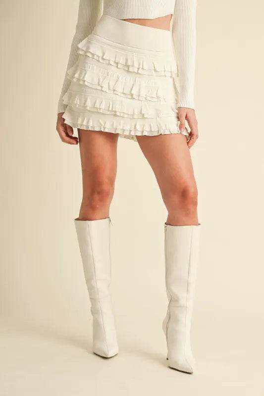 MABLE Ruffled Detail High Waist Knit Mini Skirt - Shop Style & More | Fresh Looks, Everyday Deals & Free Shipping