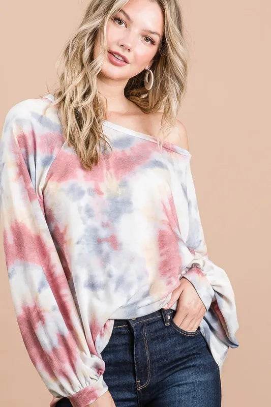 BiBi Tie Dye Print Terry Top With Puff Sleeves - Shop Style & More | Fresh Looks, Everyday Deals & Free Shipping