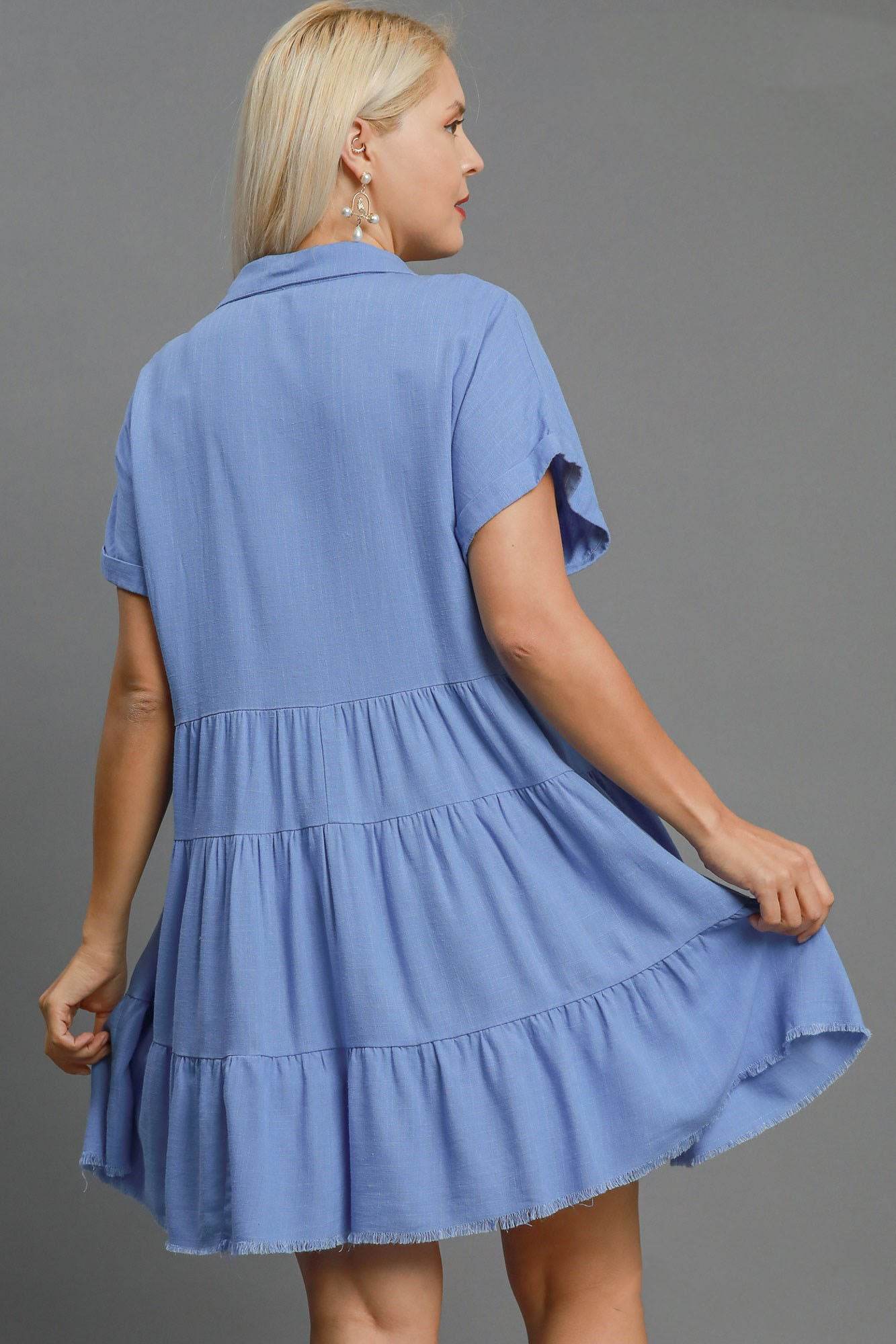 Umgee Full Size Raw Hem Folded Sleeve Tiered Dress Plus Size - Shop Style & More | Fresh Looks, Everyday Deals & Free Shipping