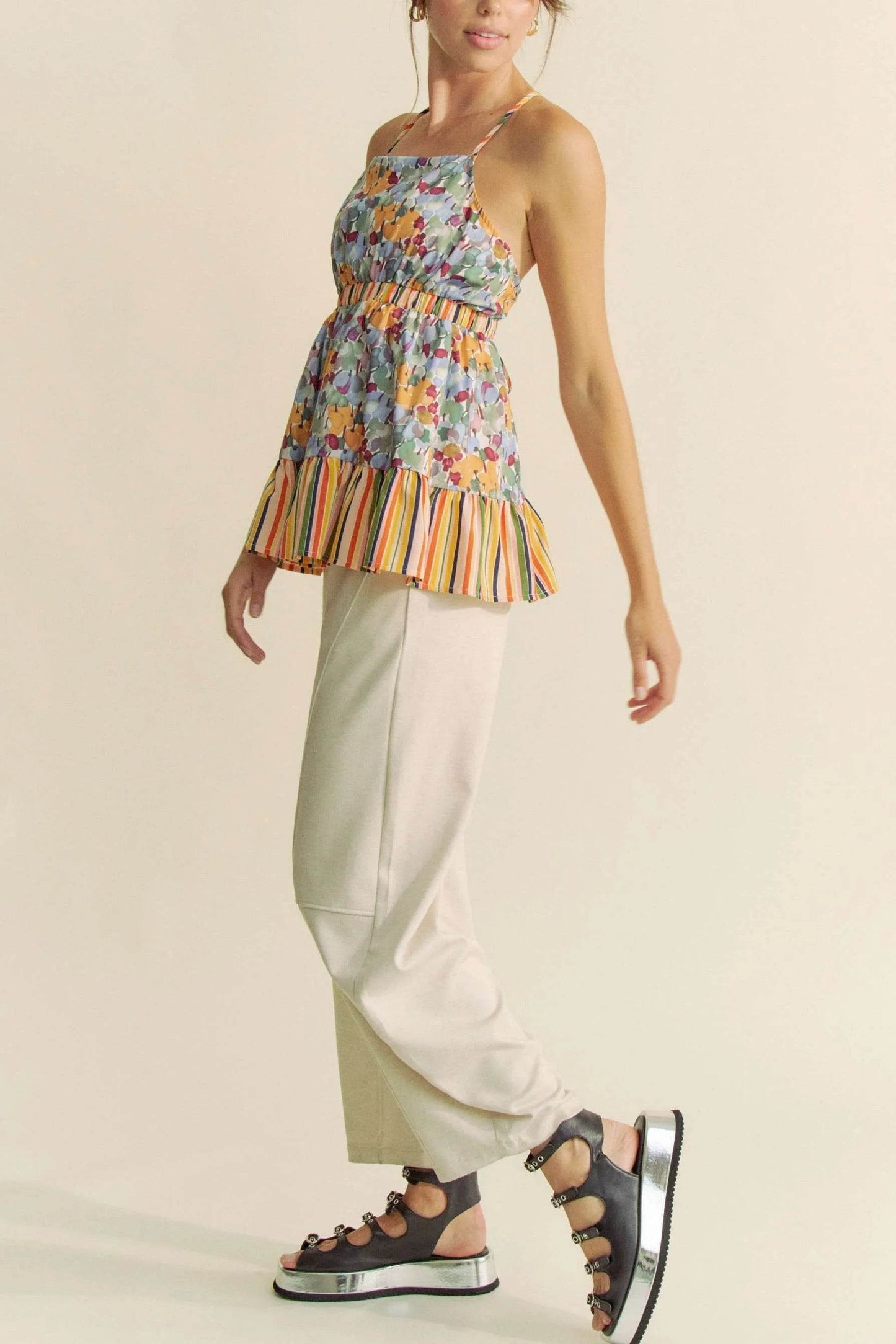 Davi & Dani Floral Smocked Sleeveless Ruffle Back Tie Top - Shop Style & More | Fresh Looks, Everyday Deals & Free Shipping