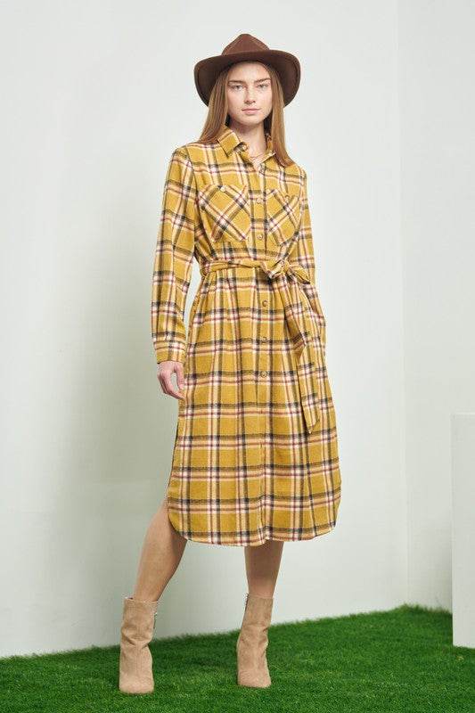 PLAID PRINT COLLAR LONG SHIRT DRESS - Shop Style & More | Fresh Looks, Everyday Deals & Free Shipping