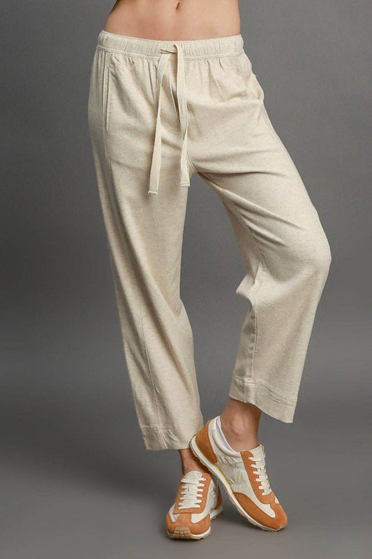 Umgee Full Size Drawstring Elastic Waistband Linen Blend Pants Plus Size - Shop Style & More | Fresh Looks, Everyday Deals & Free Shipping