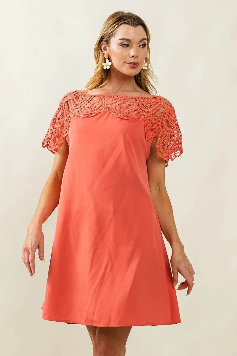 BiBi Crochet Lace Yoke Detailed Wrinkled Dress - Shop Style & More | Fresh Looks, Everyday Deals & Free Shipping