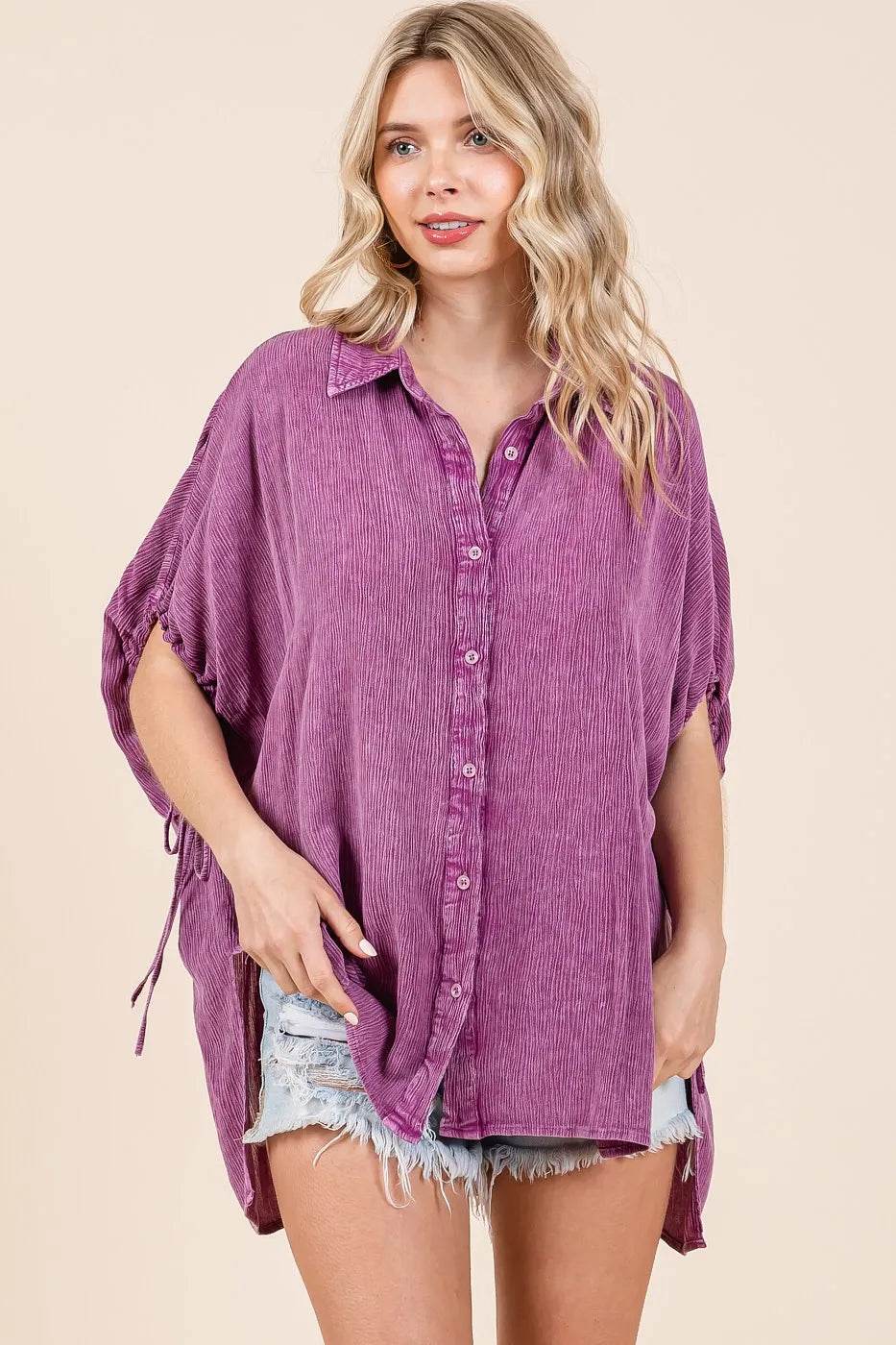 Mittoshop Mineral Wash Loose Fit Button Down Shirt - Shop Style & More | Fresh Looks, Everyday Deals & Free Shipping