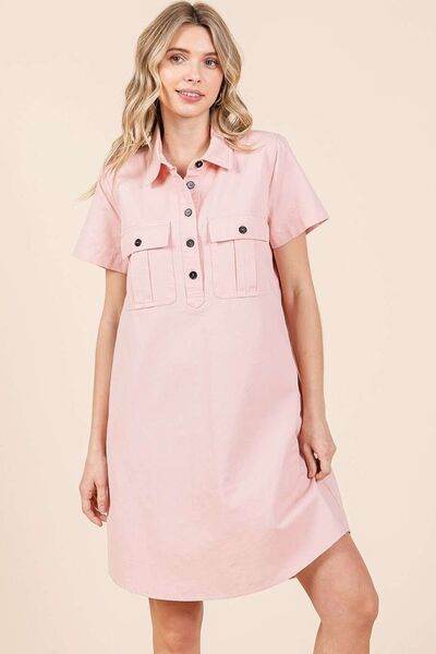 Mittoshop Button Detail Collared Neck Short Sleeve Shirt Dress - Shop Style & More | Fresh Looks, Everyday Deals & Free Shipping