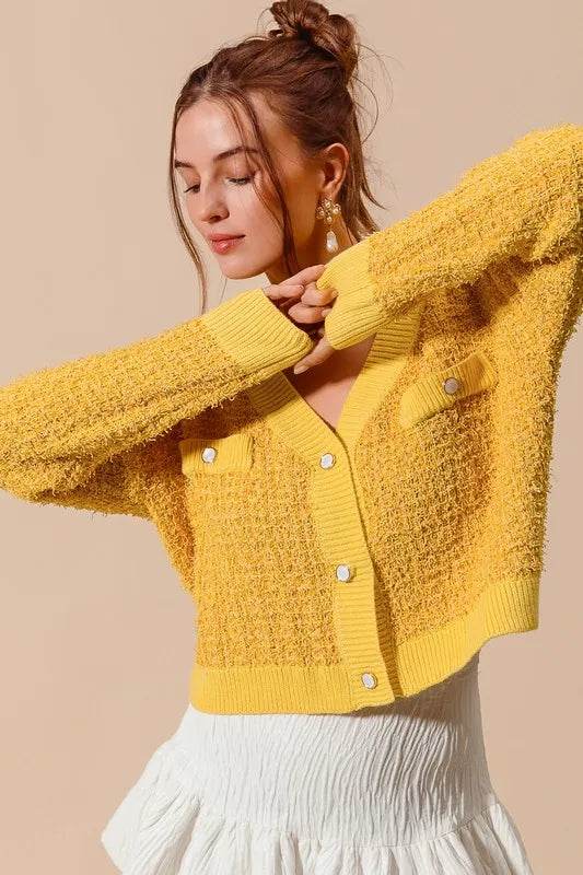 SO ME Frayed Tweed Knit Buttoned Front Cardigan - Shop Style & More | Fresh Looks, Everyday Deals & Free Shipping