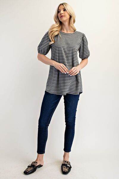 Celeste Full Size Gingham Print Top With Puff Sleeves Plus Size - Shop Style & More | Fresh Looks, Everyday Deals & Free Shipping