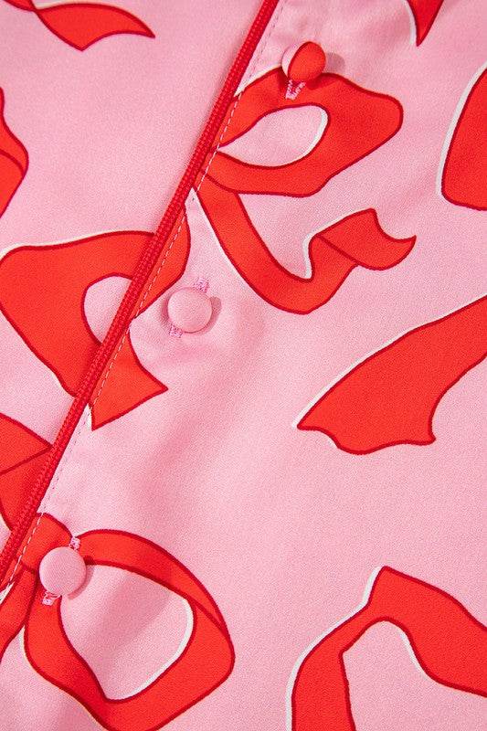 2pcs Bow Print Shirt Style Long Sleeve Pajama Set - Shop Style & More | Fresh Looks, Everyday Deals & Free Shipping