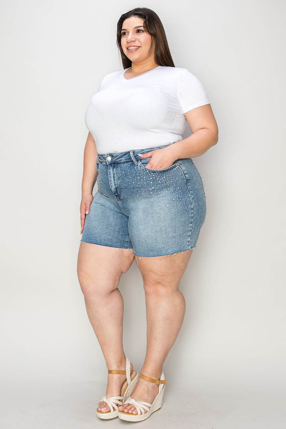 Judy Blue Full Size High Waist Rhinestone Decor Denim Shorts - Shop Style & More | Fresh Looks, Everyday Deals & Free Shipping