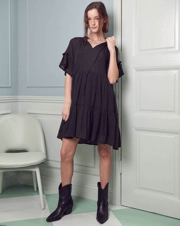Ruffled neck tiered mini dress PLUS - Shop Style & More | Fresh Looks, Everyday Deals & Free Shipping