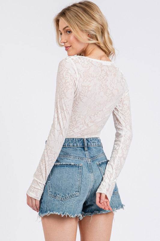 Ces Femme Velvet Floral Long Sleeve Bodysuit - Shop Style & More | Fresh Looks, Everyday Deals & Free Shipping