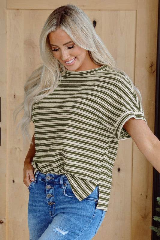 Abby Stripe Textured Side Slits Top - Shop Style & More | Fresh Looks, Everyday Deals & Free Shipping
