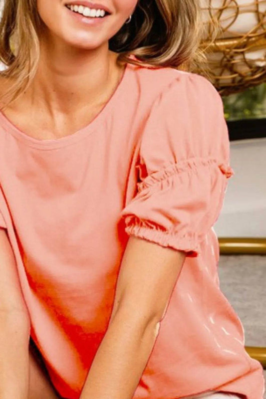 BiBi Cotton Span Shrring Detailed Round Neck Top - Shop Style & More | Fresh Looks, Everyday Deals & Free Shipping