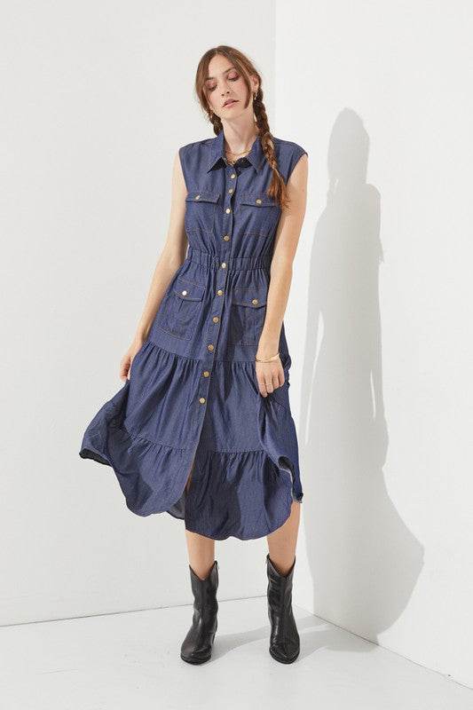 PLUS SLEEVELESS BUTTON DOWN COLLARED DENIM DRESS - Shop Style & More | Fresh Looks, Everyday Deals & Free Shipping