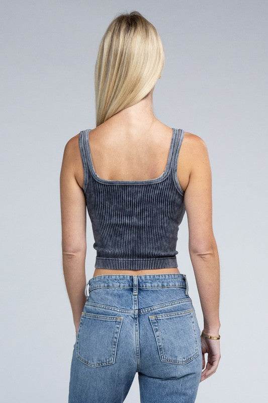 2-Way Neckline Washed Ribbed Cropped Tank Top - Shop Style & More | Fresh Looks, Everyday Deals & Free Shipping